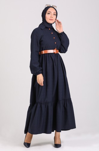 Belted Dress 4329-02 Navy Blue 4329-02
