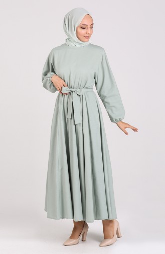 Elastic Sleeve Belted Dress 5177-02 Green 5177-02