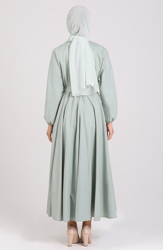 Elastic Sleeve Belted Dress 5177-02 Green 5177-02