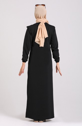 Kolu Lastikli Fırfırlı Elbise 1001-04 Siyah