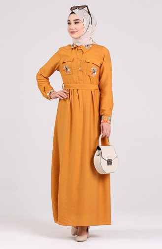 Mustard Hijab Dress 8067-01