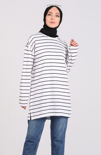 Çizgili Mevsimlik Tunik 2269-02 Beyaz