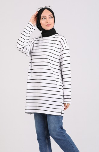 Çizgili Mevsimlik Tunik 2269-02 Beyaz