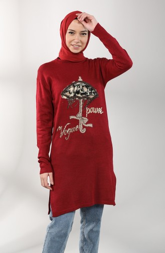 Knitwear Embroidered Tunic 55222d-01 Burgundy 55222D-01