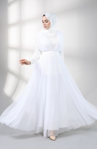 Weiß Hijab-Abendkleider 5357-09