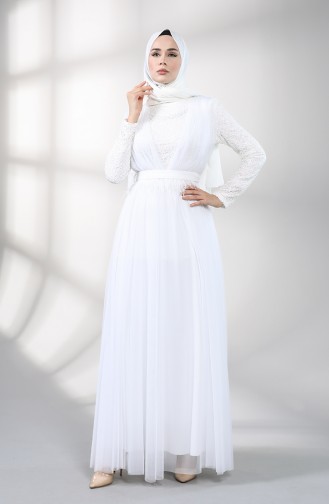 Weiß Hijab-Abendkleider 5357-09