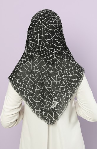 Cam Kırığı Desenli Flamlı Eşarp 11166-19 Siyah Beyaz