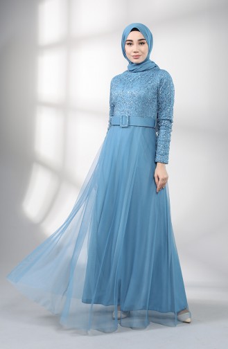 Belted Evening Dress 5353-03 Blue 5353-03