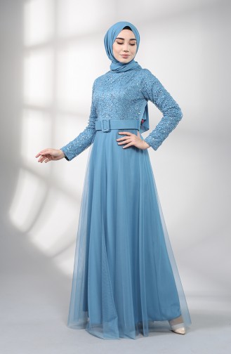 Belted Evening Dress 5353-03 Blue 5353-03