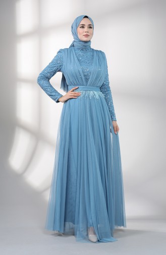 Blau Hijab-Abendkleider 5357-02