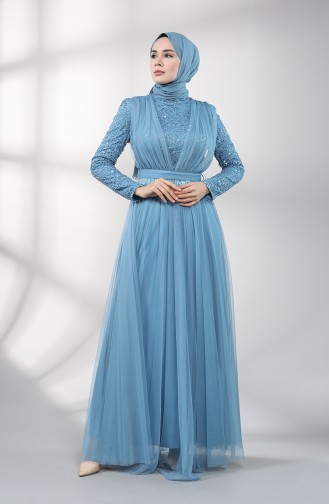 Blau Hijab-Abendkleider 5357-02