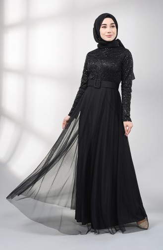 Belted Evening Dress 5353-05 Black 5353-05