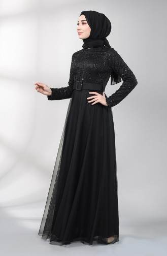 Belted Evening Dress 5353-05 Black 5353-05