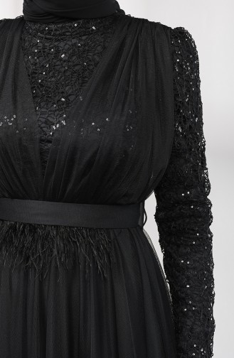 Feathered Evening Dress 5357-04 Black 5357-04