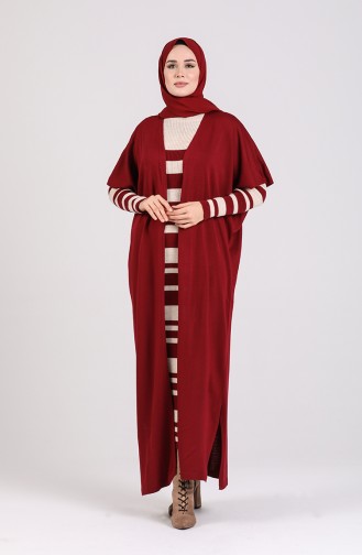 Triko Elbise Hırka İkili Takım 7221-04 Bordo
