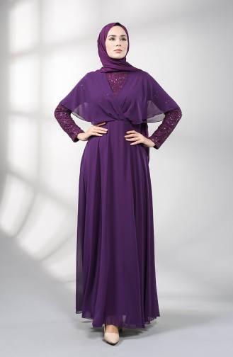 Sequined Chiffon Evening Dress 5399-01 Purple 5399-01