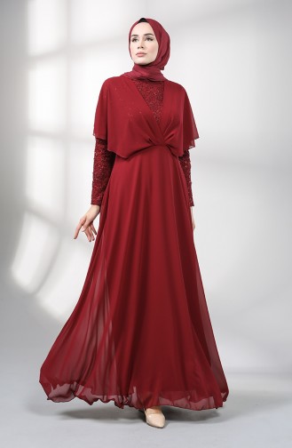 Sequined Chiffon Evening Dress 5399-02 Burgundy 5399-02