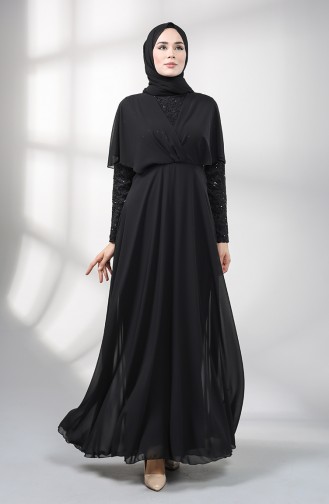 Sequined Chiffon Evening Dress 5399-03 Black 5399-03