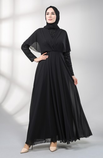 Sequined Chiffon Evening Dress 5399-03 Black 5399-03