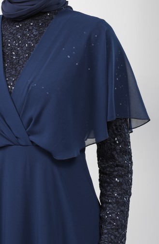 Sequined Chiffon Evening Dress 5399-04 Navy Blue 5399-04