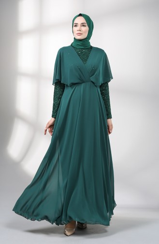 Sequined Chiffon Evening Dress 5399-05 Emerald Green 5399-05