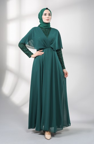 Sequined Chiffon Evening Dress 5399-05 Emerald Green 5399-05