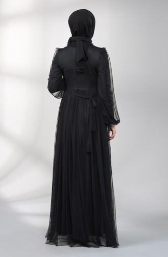 Belted Tulle Evening Dress 5400-02 Black 5400-02
