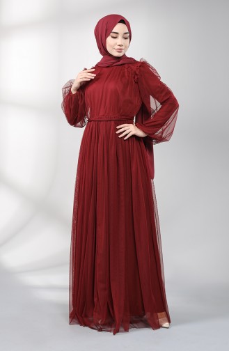 Weinrot Hijab-Abendkleider 5400-03