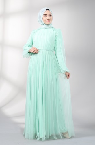 Belted Tulle Evening Dress 5400-06 Mint Green 5400-06