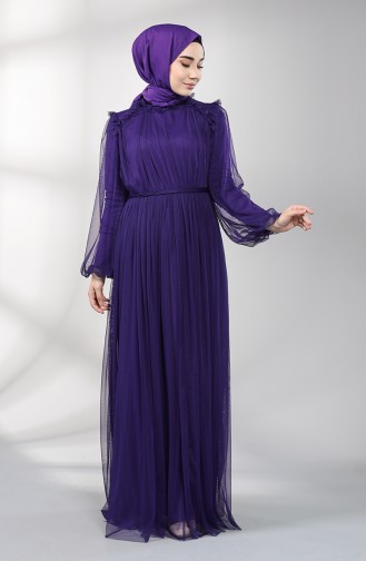 Purple Hijab Evening Dress 5400-07