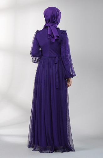Belted Tulle Evening Dress 5400-07 Purple 5400-07