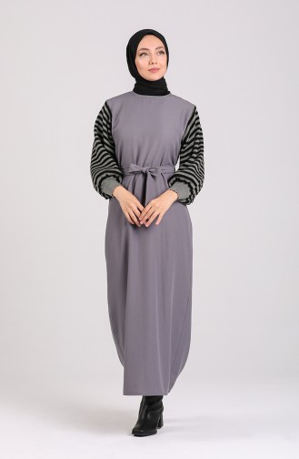 Knitwear Sleeve Belted Dress 0074-02 Gray 0074-02