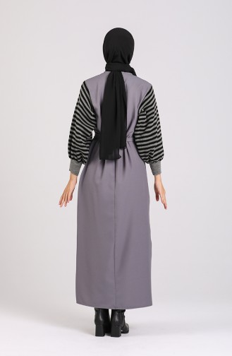 Knitwear Sleeve Belted Dress 0074-02 Gray 0074-02