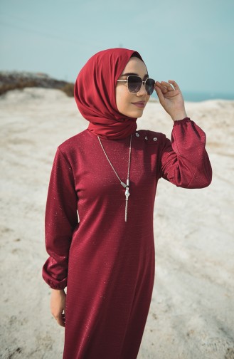 Weinrot Hijab Kleider 1001-05