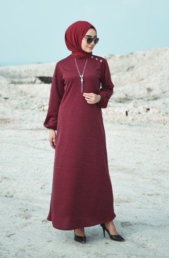 Weinrot Hijab Kleider 1001-05