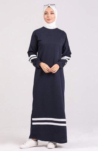 Striped Sports Dress 1002-03 Navy Blue 1002-03