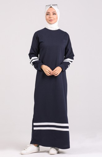 Navy Blue İslamitische Jurk 1002-03