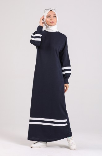 Striped Sports Dress 1002-03 Navy Blue 1002-03