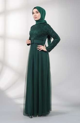 Belted Evening Dress 5353-06 Emerald Green 5353-06