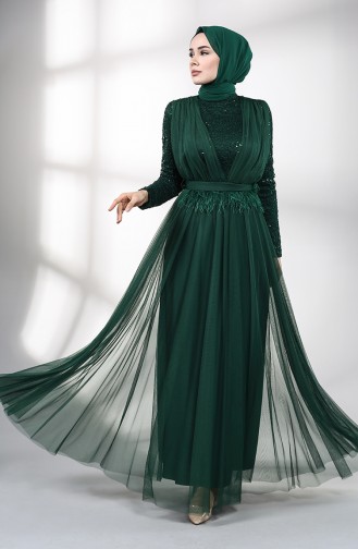 Feathered Evening Dress 5357-08 Emerald Green 5357-08
