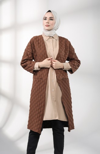 Kabartma Desenli Cepli Tunik 1019-03 Taba