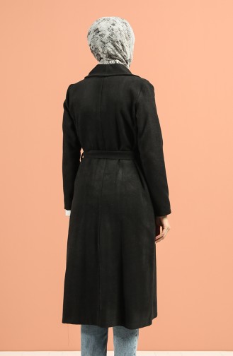 Kuşaklı İnce Kaşe Kaban 5174-01 Siyah