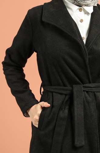 Kuşaklı İnce Kaşe Kaban 5174-01 Siyah