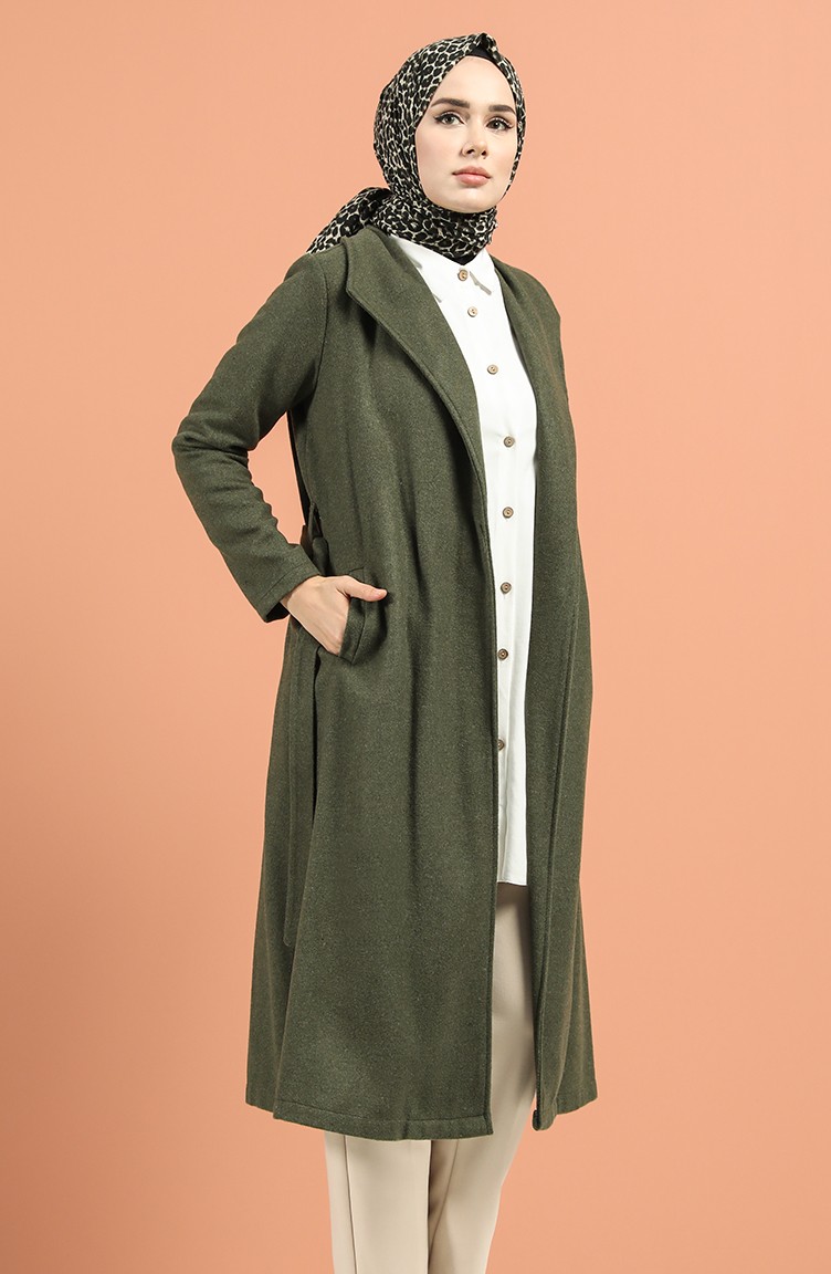 Kuşaklı İnce Kaşe Kaban 5174-02 Haki
