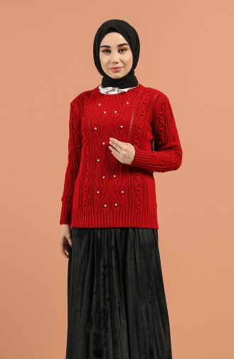 Triko İncili Kazak 1215-12 Kırmızı