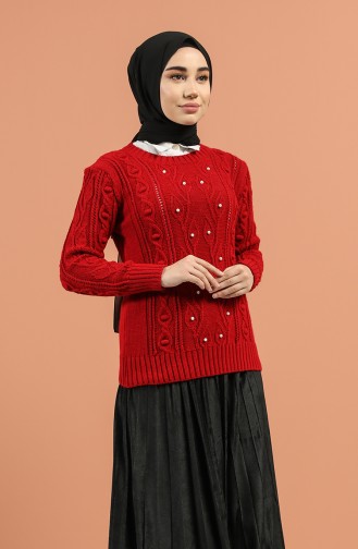 Triko İncili Kazak 1215-12 Kırmızı