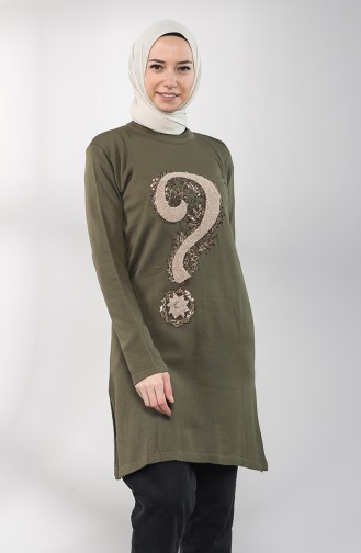 Knitwear Embroidered Tunic 55222E-02 Khaki 55222E-02