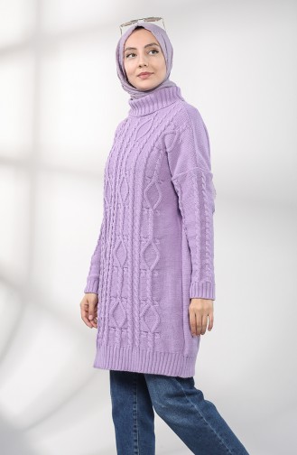 Boğazlı Triko Tunik 0615-01 Lila