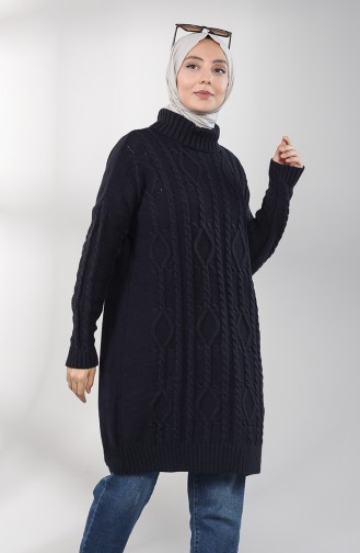 Boğazlı Triko Tunik 0615-06 Lacivert