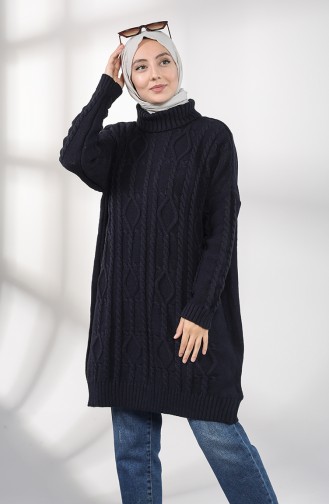 Boğazlı Triko Tunik 0615-06 Lacivert